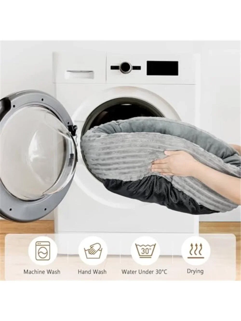 Donut Cat Bed Fluffy Round Pet Bed Small Dog Calming Plush Washable Gray 20in